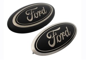 Ford F-150 Emblem Kit - Front/Rear - Ford Racing - Smoked Chrome Oval w/o Camera Provision - Black - `18-`23